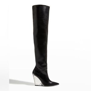 Stuart Weitzman Leather Lucite Wedge Over the Knee Boots